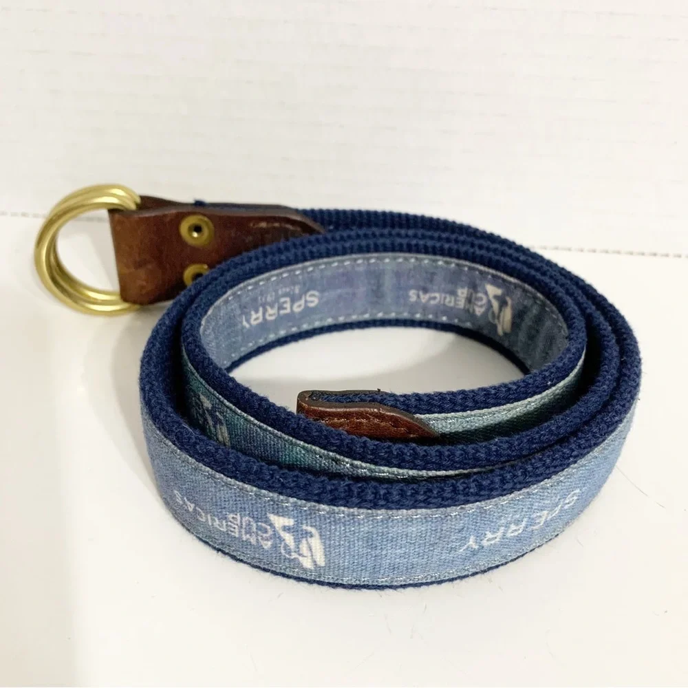 Sperry TopSider Printed Fabric and Leather Belt Sperry Logo America’s Cup Print